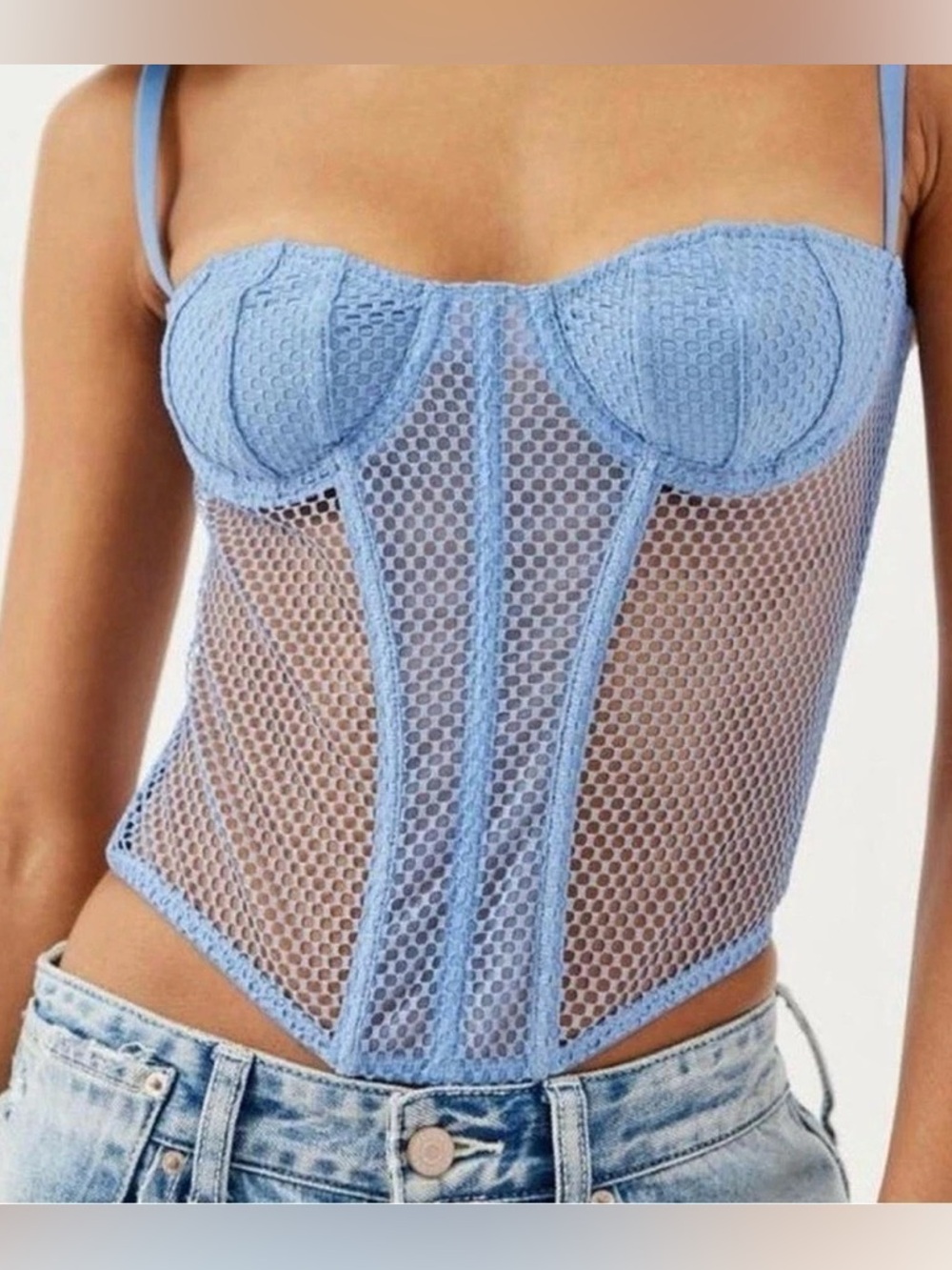 Urban Outfitters Out from Under Baby Blue Fishnet Mesh Corset NWT Large